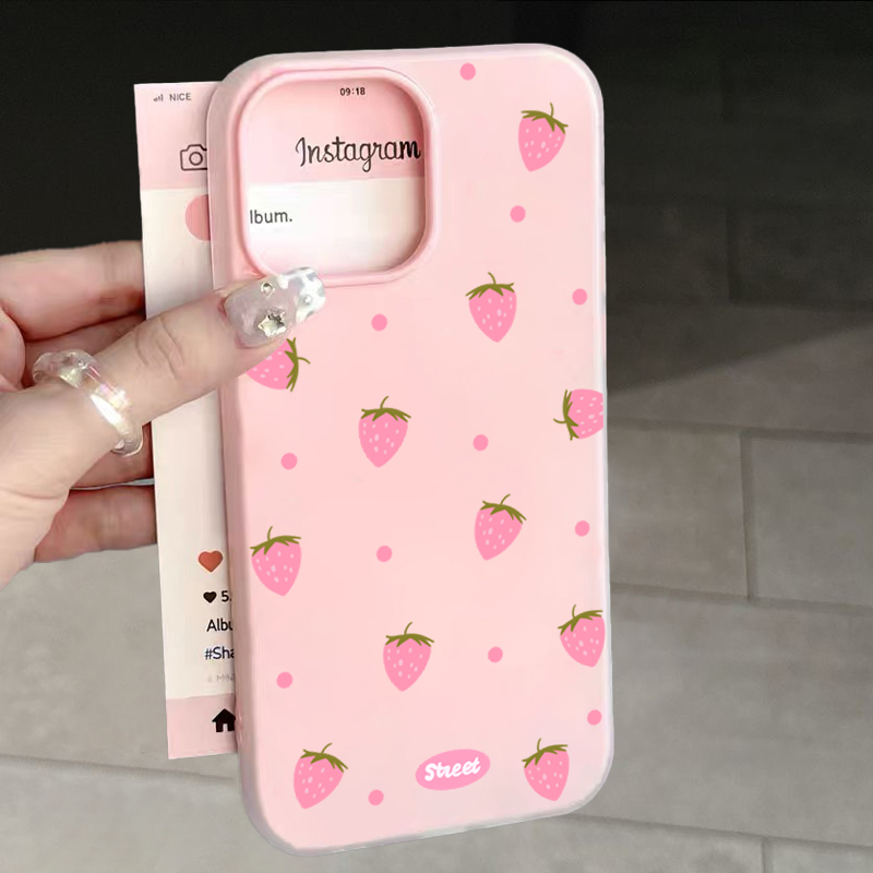 Samsung Galaxy A55 - เคสโทรศัพท์ลายสตรอว์เบอร์รีสีชมพูหวานสำหรับ Samsung Galaxy S26 S25 S24